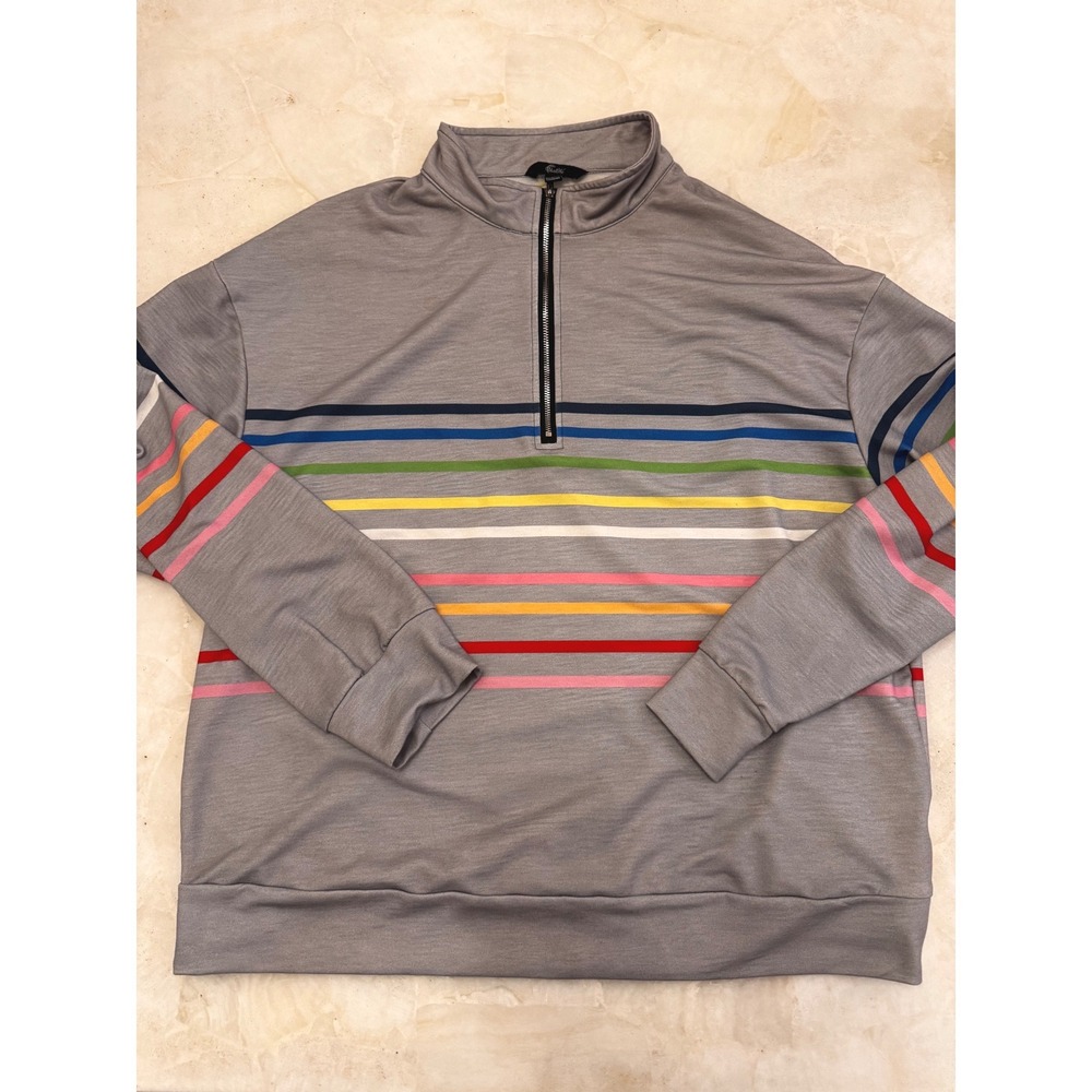 Shall We Mens Gray Rainbow Stripe Quarter Zip Pullover Sweatshirt Large